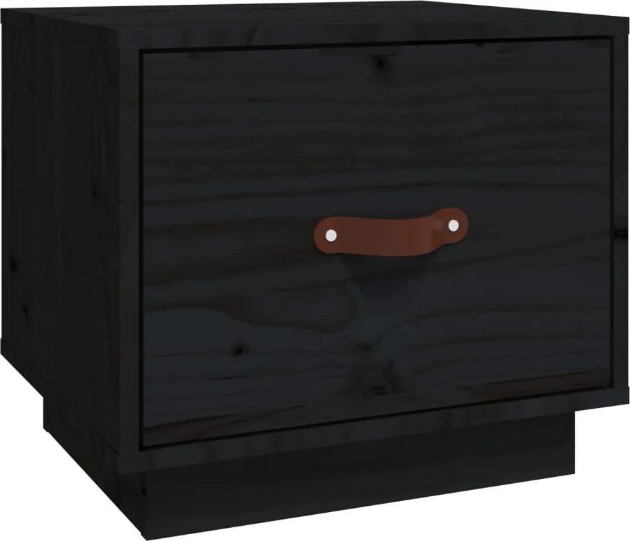 vidaXL fekete tömör fenyőfa éjjeliszekrény 40 x 34 x 35 cm