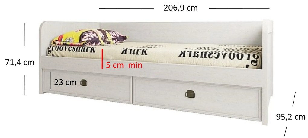 Egyszemélyes ágy 90 cm Marlene 2S (vintage fenyőfa) (ágyráccsal). 1053037
