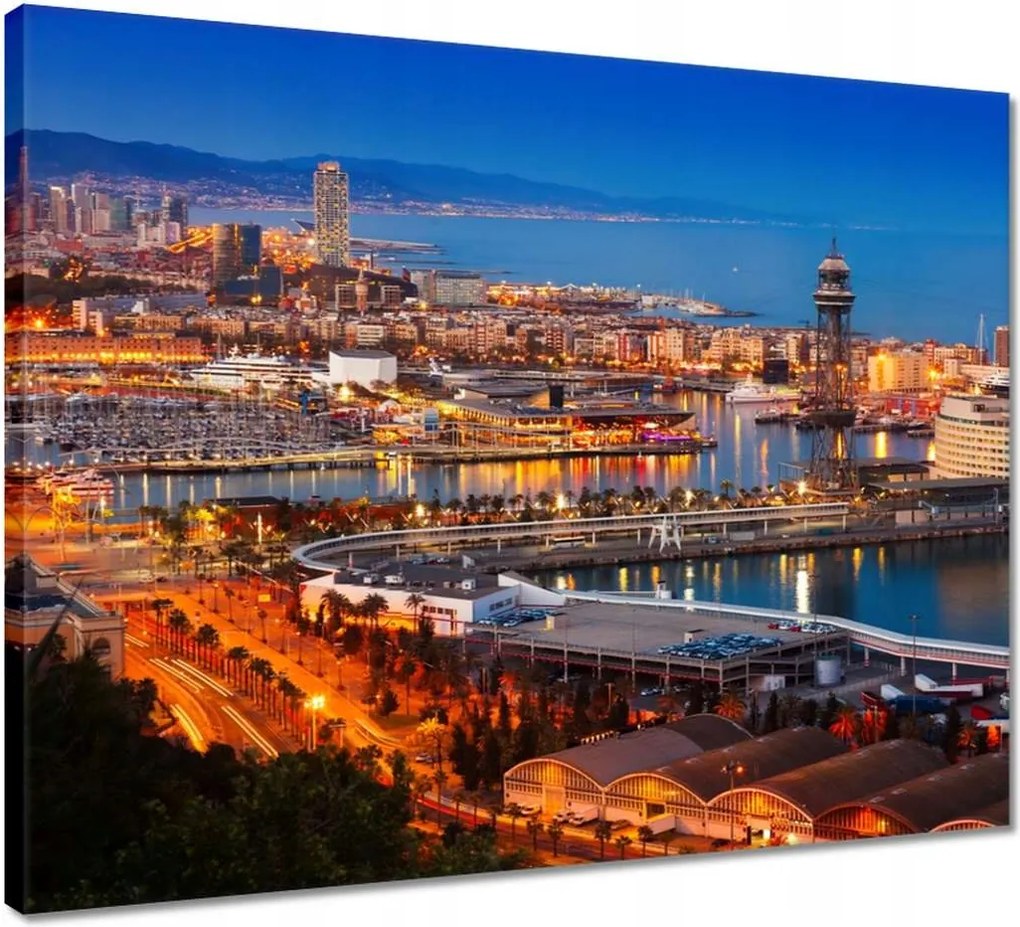 Vászonkép 50x40 Barcelona Éjszakai tájkép
