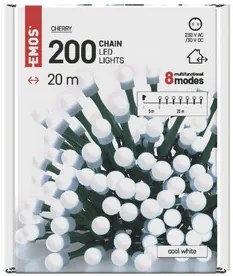 LED karácsonyi fényfüzér, cseresznye – golyók, 20 m, kültéri s beltéri, hideg fehér, progr