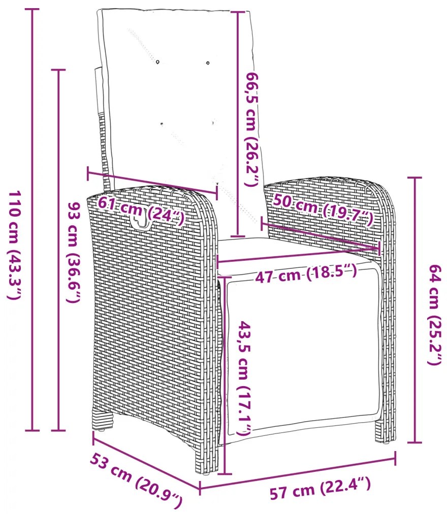 3 darabos kerti étkezősor párnákkal fekete poli rattan, kerti asztal fekete 80x80x73 cm edzett üveggel