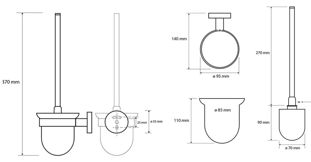 SAPHO XB300 X-Roundblack fali WC kefe,tál tejüveg, fekete