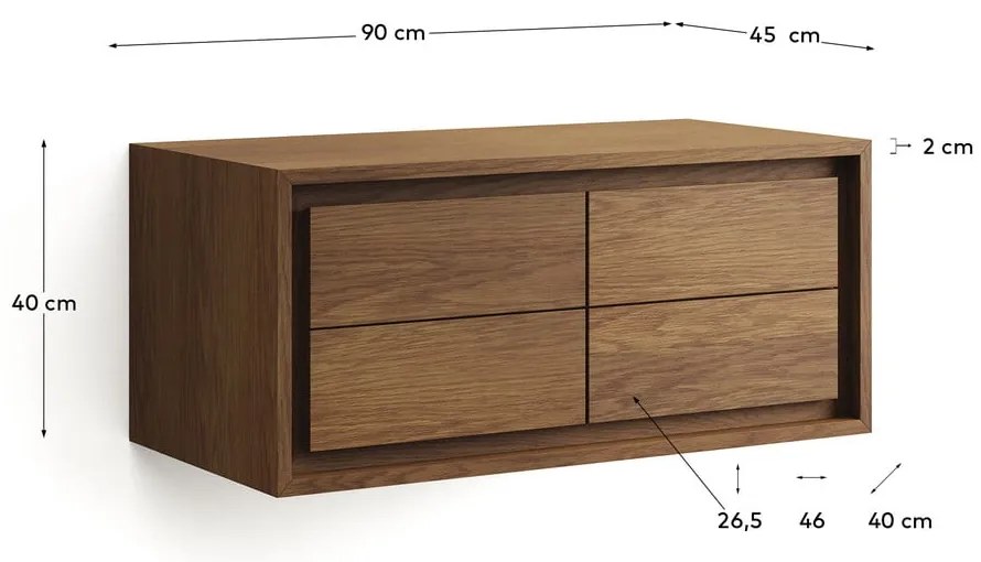 Sötétbarna teakfa fali mosdó alatti szekrény 90x40 cm Kenta – Kave Home