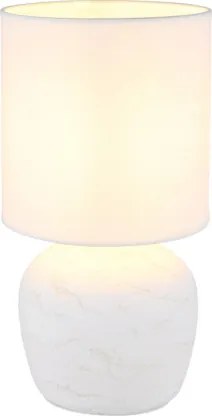 Globo 21739W Asztali lámpa, kerámia fehér, textil fehér, kábel PVC fehér, billenőkapcsoló a kábelen, ø: 160mm, M: 315mm, kábel hossza 1300mm, 1x E14 40W 230V izzó nélkül