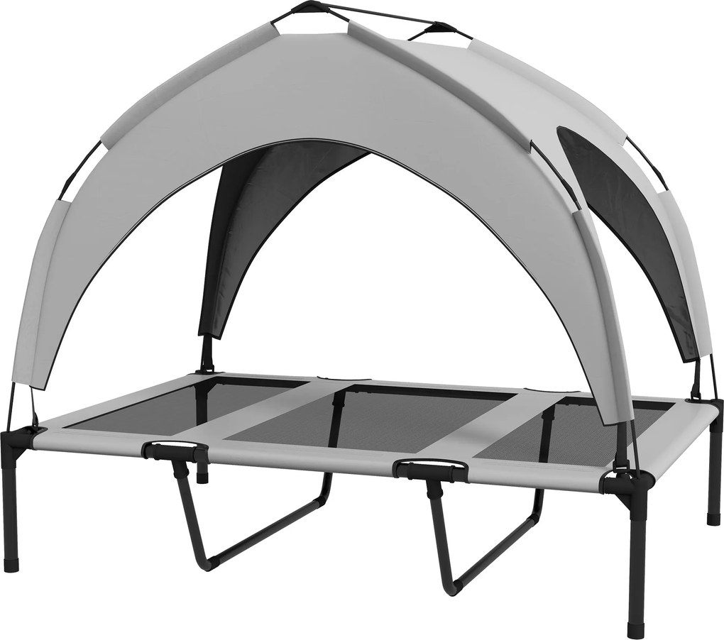 PawHut Felső Ágy Kutyáknak Napernyővel, Kültéri Kutyakot, Lélegző, Kisméretű és Mini Kutyáknak, Világosszürke Oxford 106 x 76 x 94 cm | Aosom