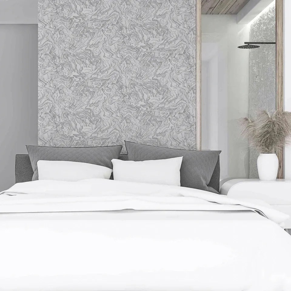 Arthouse Signature 1 Liquid Marble fehér-szürke márvány mintás fémhatású papír tapéta – 693901