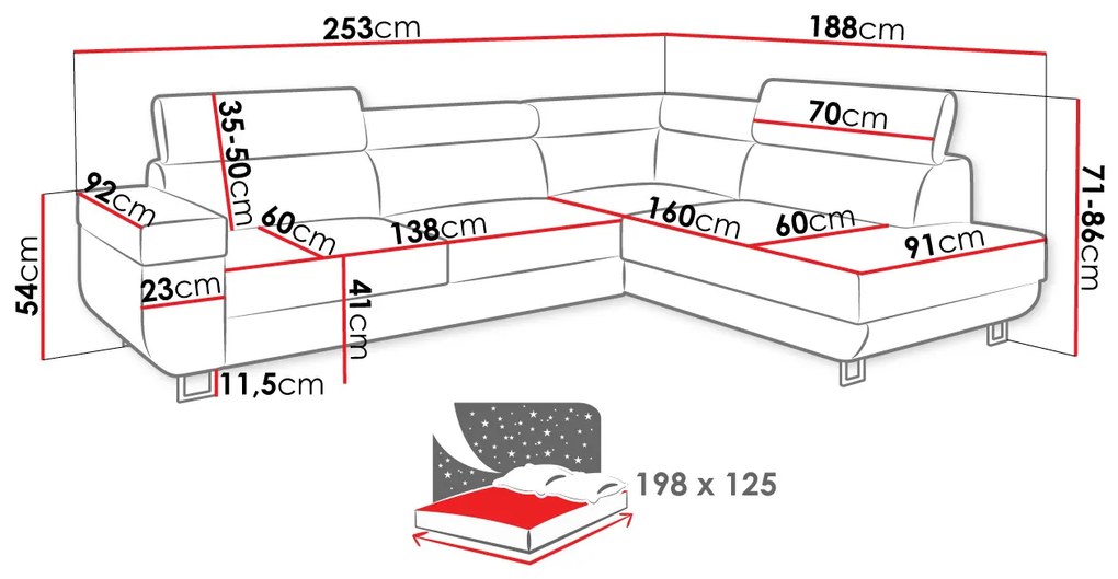 Sarok ülőgarnitúra állítható fejtámlával Jelara (J) (öko-bőr soft 017 + lux 05). 1051142