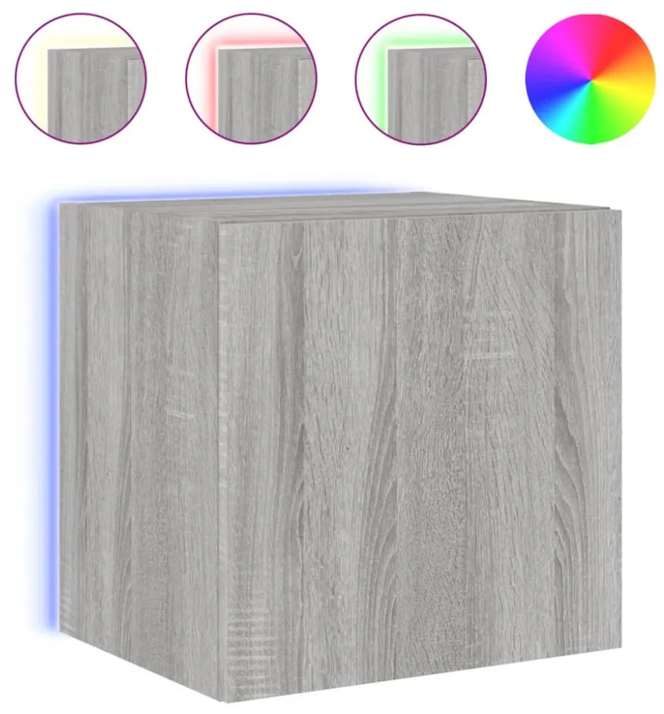 2 db szürke sonoma fali TV-szekrény LED-ekkel 40,5x35x40 cm