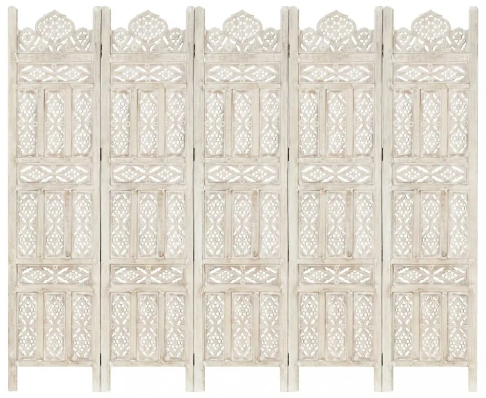 5-paneles fehér mangófa kézzel faragott térelválasztó 200x165cm
