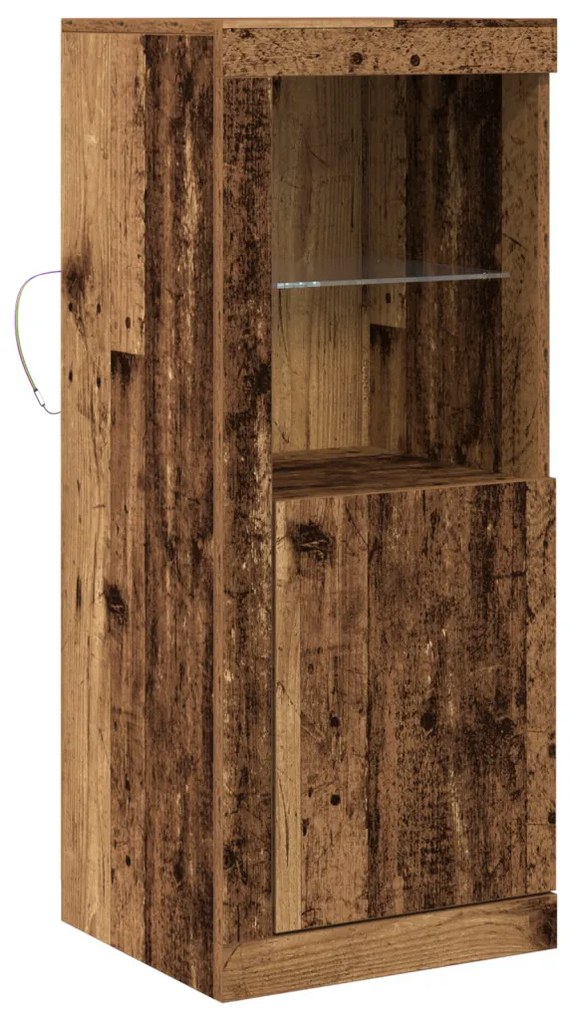 LED világítással rendelkező oldalajtó régi fa 41x37x100 cm