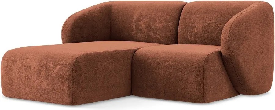 Terrakotta színű zsenília sarokkanapé (bal oldali-heverő résszel) Lani – Makamii