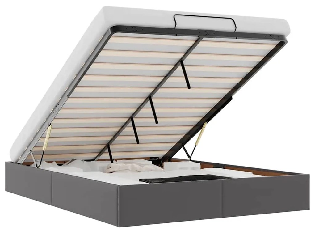 Ottomán ágykeret matrac nélkül szürke 140x190 cm műbőr