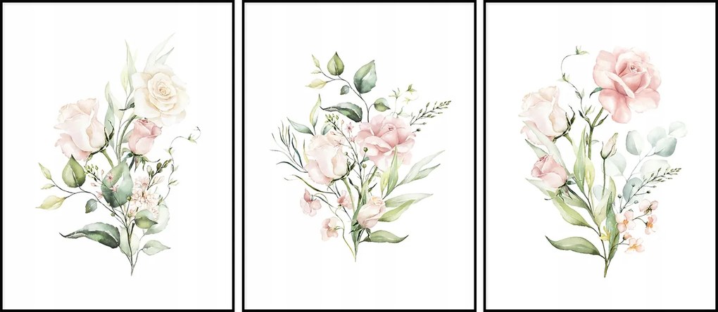 Triptichon szett 3db-os Virágok grafika poszter 30x40