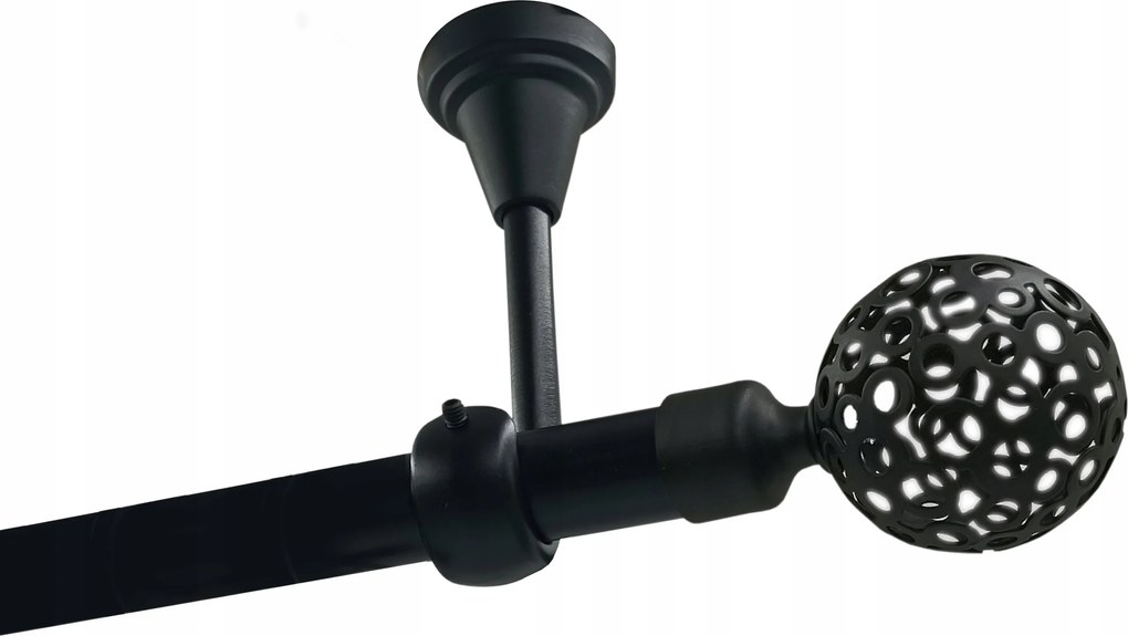 Függönykarnis szimpla Fém Mennyezeti 19mm Fekete Matt 120cm Gömb Áttört Kerekek Nélkül