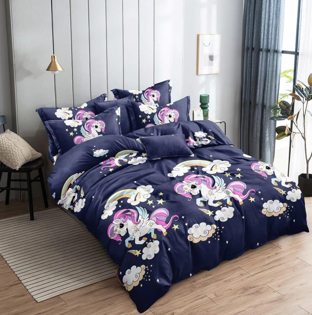 UNICORN kék gyermek mikroszálas ágyneműhuzat Ágyneműhuzat mérete: 70 x 80 cm | 140 x 200 cm