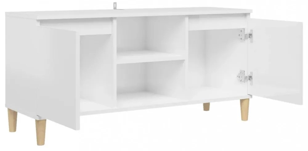 magasfényű fehér TV-szekrény tömör falábakkal 103,5x35x50 cm
