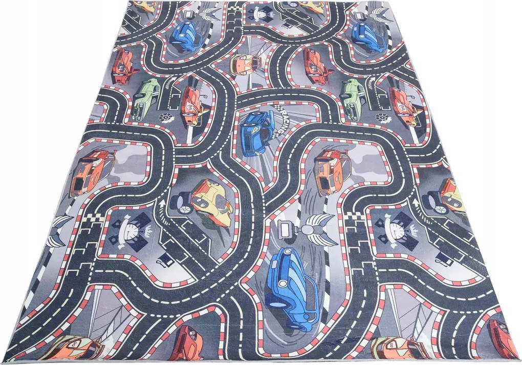 Gyerekszőnyeg Printed 140x200 Nyomtatott Színes Autók Utcák Verseny