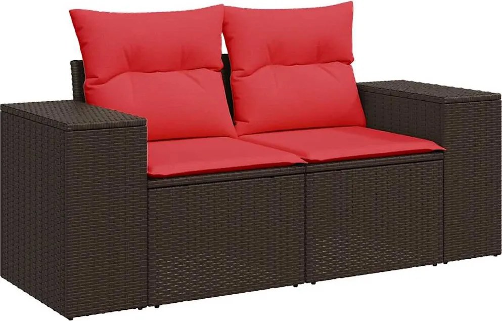 vidaXL kétszemélyes barna polyrattan kerti kanapé párnákkal