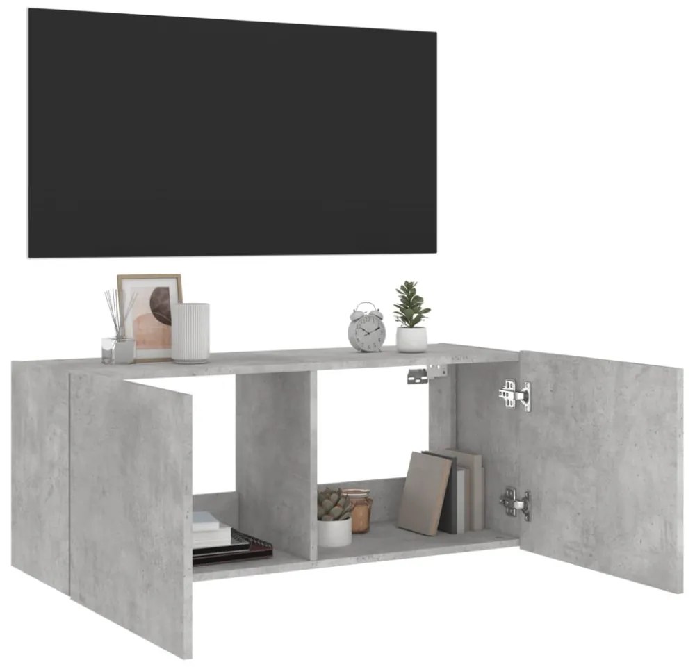 betonszürke fal TV-szekrény LED-világítással 100 x 35 x 41 cm