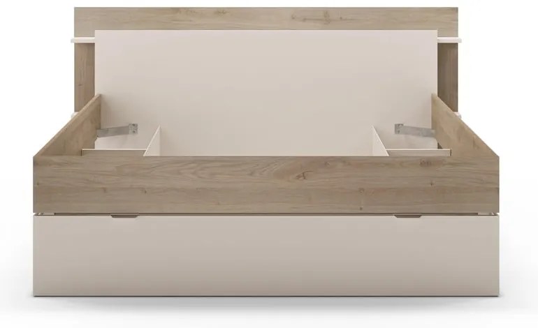 Fehér-natúr színű ágyneműtartós franciaágy ágyrács nélkül, tölgyfa dekorral 160x200 cm Albo – Marckeric