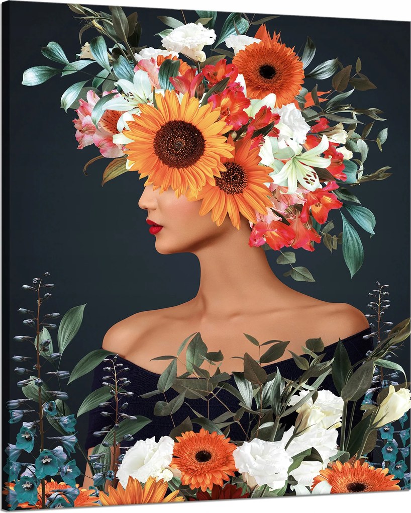 Vászonkép Nő Virágok Művészet Természet 80x100 cm Ideális ajándék