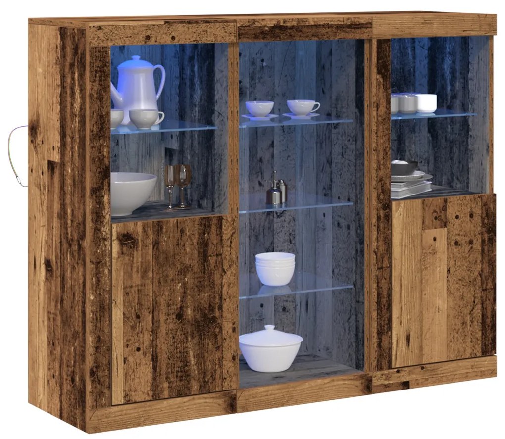 Tálalószekrény LED lámpával Régi fa 123x37x100 cm Szerelt fa