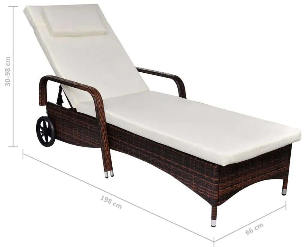 Barna polyrattan napozóágy kerekekkel