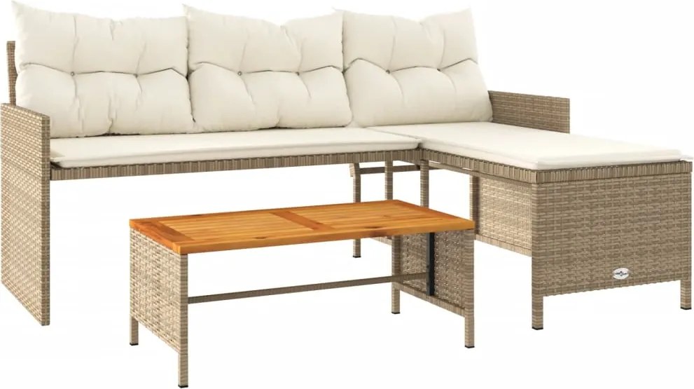 vidaXL L-alakú bézs polyrattan kerti kanapé asztallal és párnával