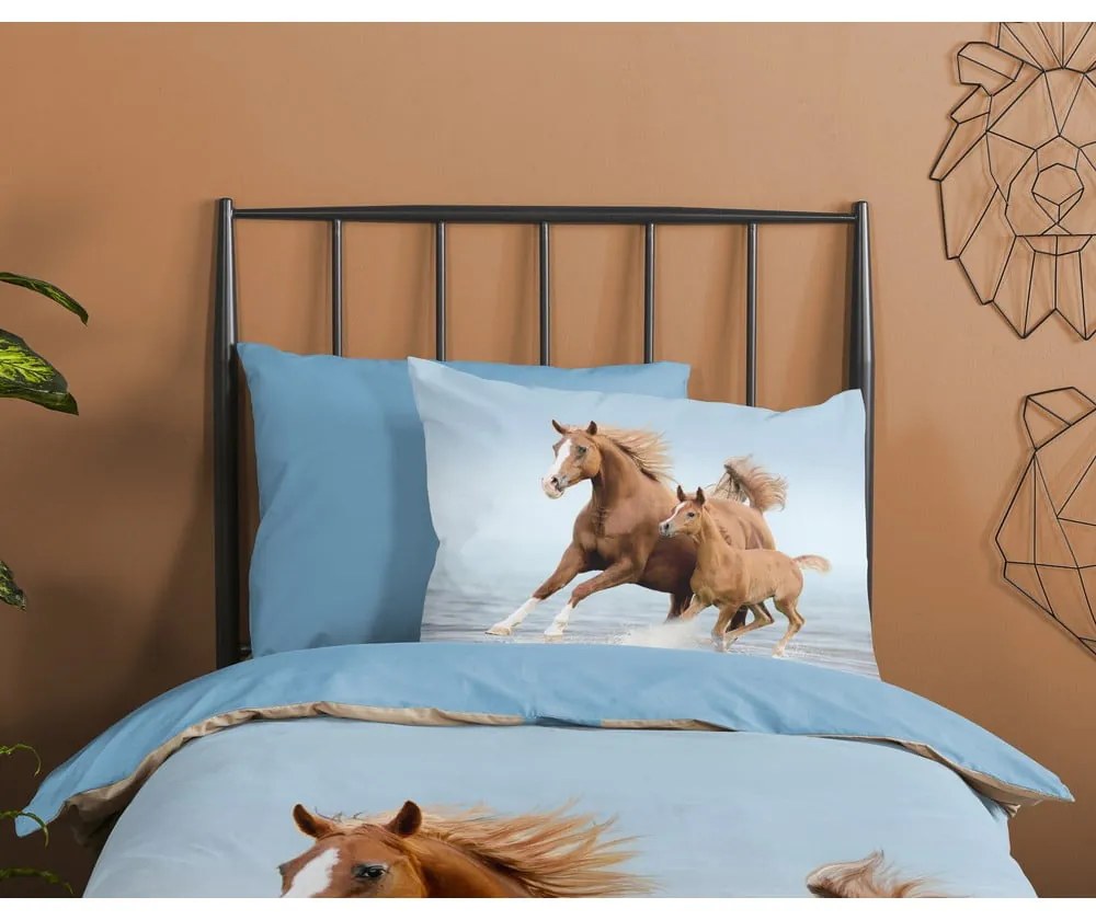 Kék egyszemélyes pamut gyerek ágyneműhuzat 140x200 cm Free – Good Morning