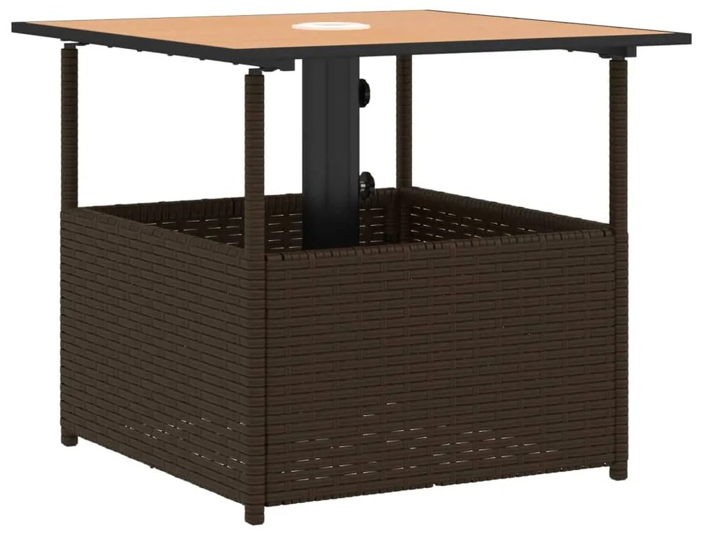 vidaXL barna polyrattan kerti asztal napernyőlyukkal 55x55x46,5 cm