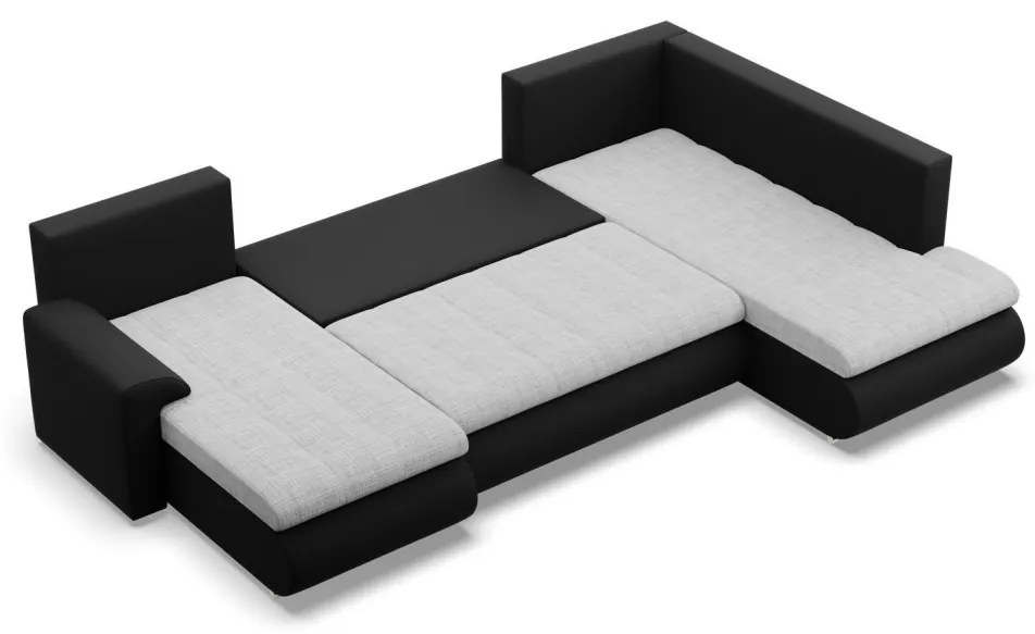 Tokio U sarokkanapé, 3 ágyneműtartóval, fonott + műbőr, jobboldali, szürke - fekete