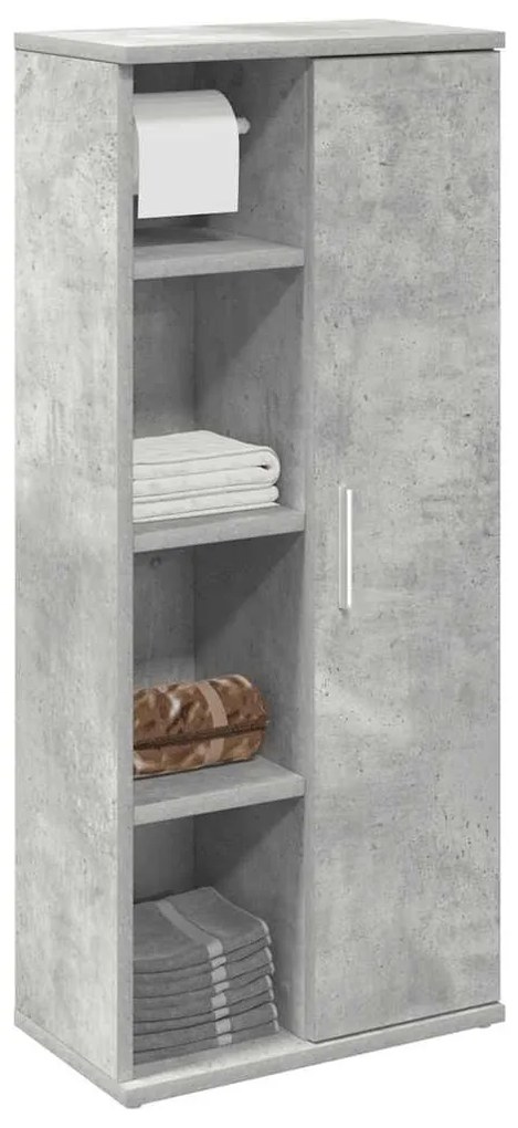 betonszürke fürdőszobaszekrény tekercstartóval 39x22x90 cm