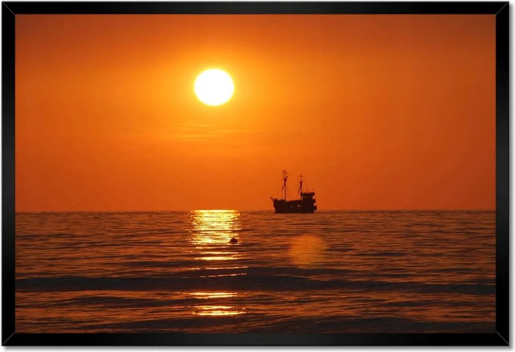 Poszterek keretben 60x40 Naplemente hajóval