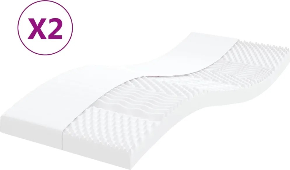 vidaXL 2 db fehér 7 zónás 20 ILD keménységű habmatrac 100 x 200 cm