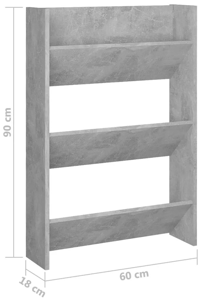 betonszürke forgácslap fali cipősszekrény 60 x 18 x 90 cm