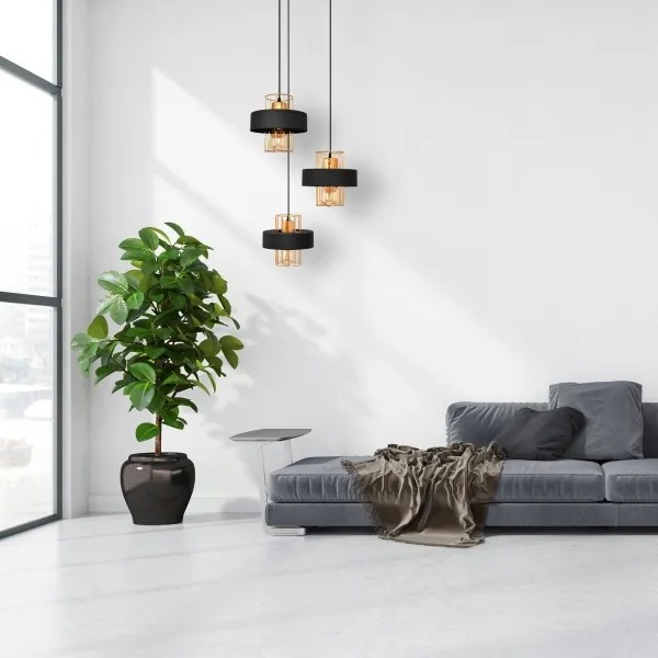 Csillár zsinóron VOLTA 3xE27/15W/230V fekete/arany