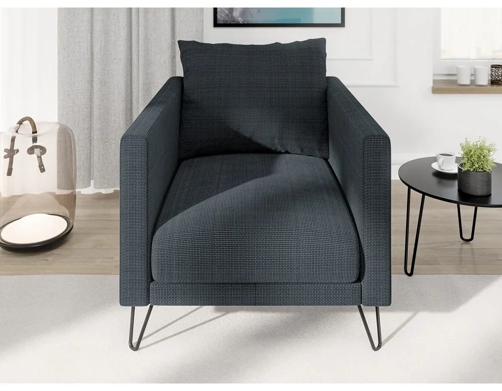 Sötétszürke zsenília fotel Freya – Ropez