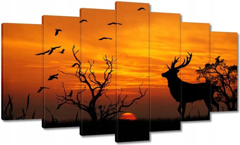 Festmények 140x80 Szarvas és naplemente