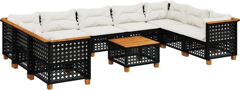 vidaXL 10 részes fekete polyrattan kerti ülőgarnitúra párnákkal