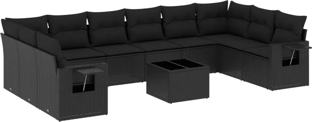 vidaXL 11 részes fekete polyrattan kerti ülőgarnitúra párnákkal