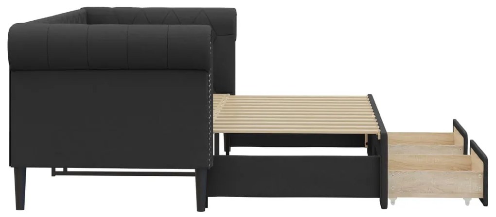 fekete kihúzható műbőr heverő fiókkal 90 x 200 cm