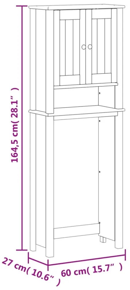 BERG fekete tömör fa WC feletti tároló 60 x 27 x 164,5 cm