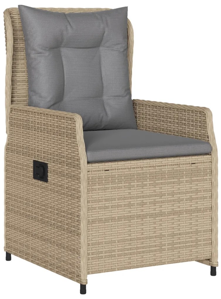 7 Darabos Kerti Étkezőszett Bézs Poli Rattan, Kerti Asztal Fekete 200x80x73 cm Edzett Üveg