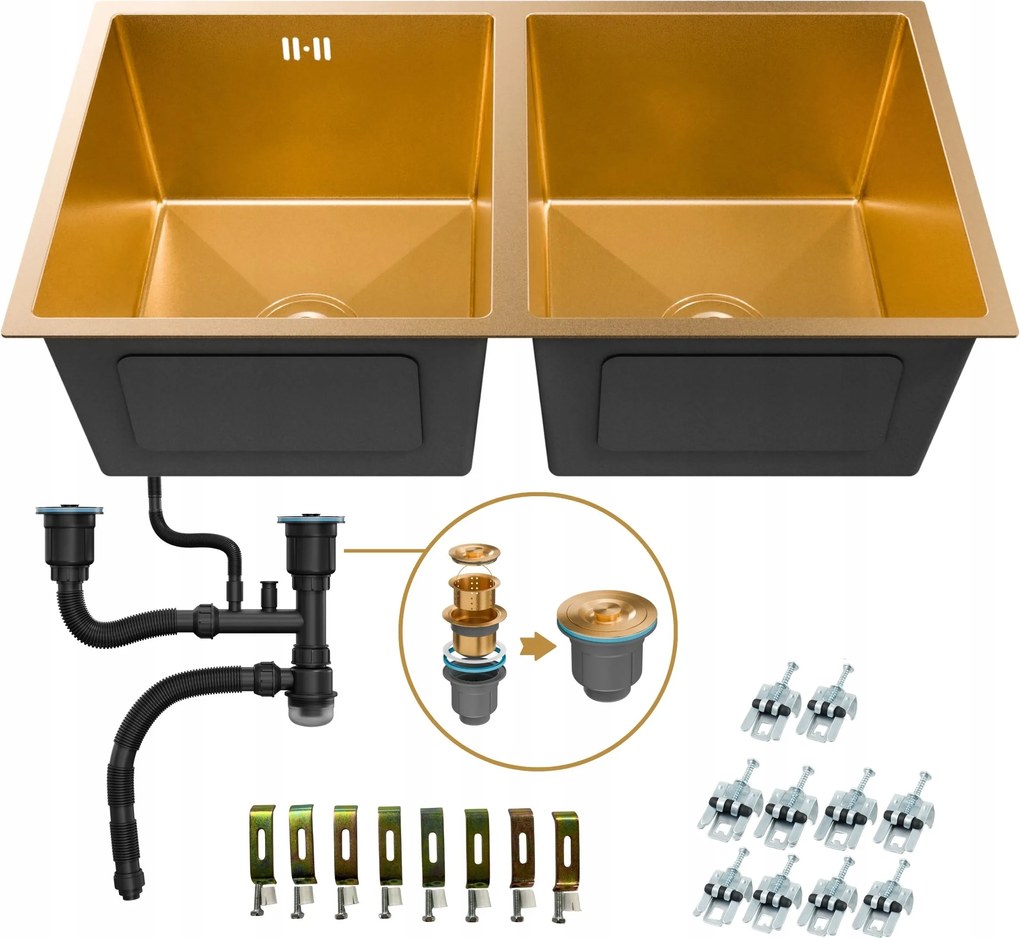 Nano Gold Pvd Kétrekeszes Mosogató 80x45x22 cm