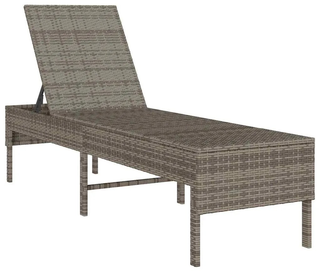 Szürke polyrattan napozóágy párnával 55x200x44 cm