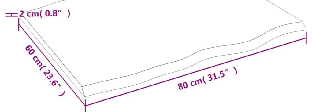 sötétbarna kezelt tömör tölgyfa asztallap 80 x 60 x 2 cm