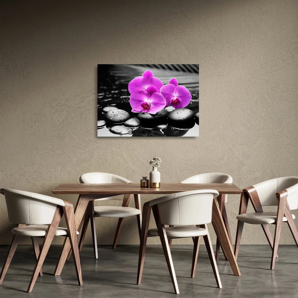 Üveg kép - Lila orchideák (70x50 cm)
