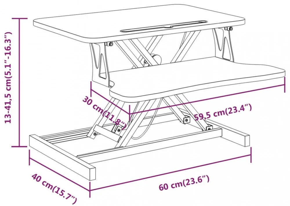 acél és fatermék állítható munkaállomás 60 x 40 x (13-41,5) cm