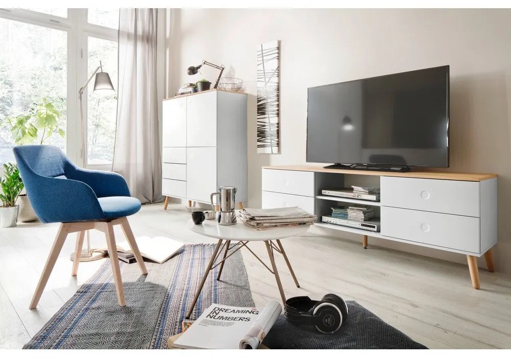 Dot fehér TV-állvány tölgyfa dekorral, szélesség 162 cm - Tenzo