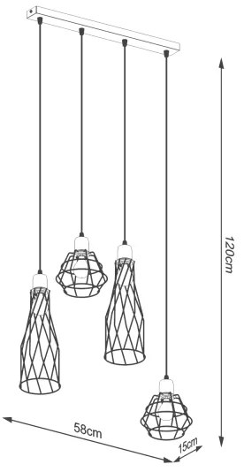 Sollux SL.1167 - Csillár zsinóron SUBA 4xE27/15W/230V fekete